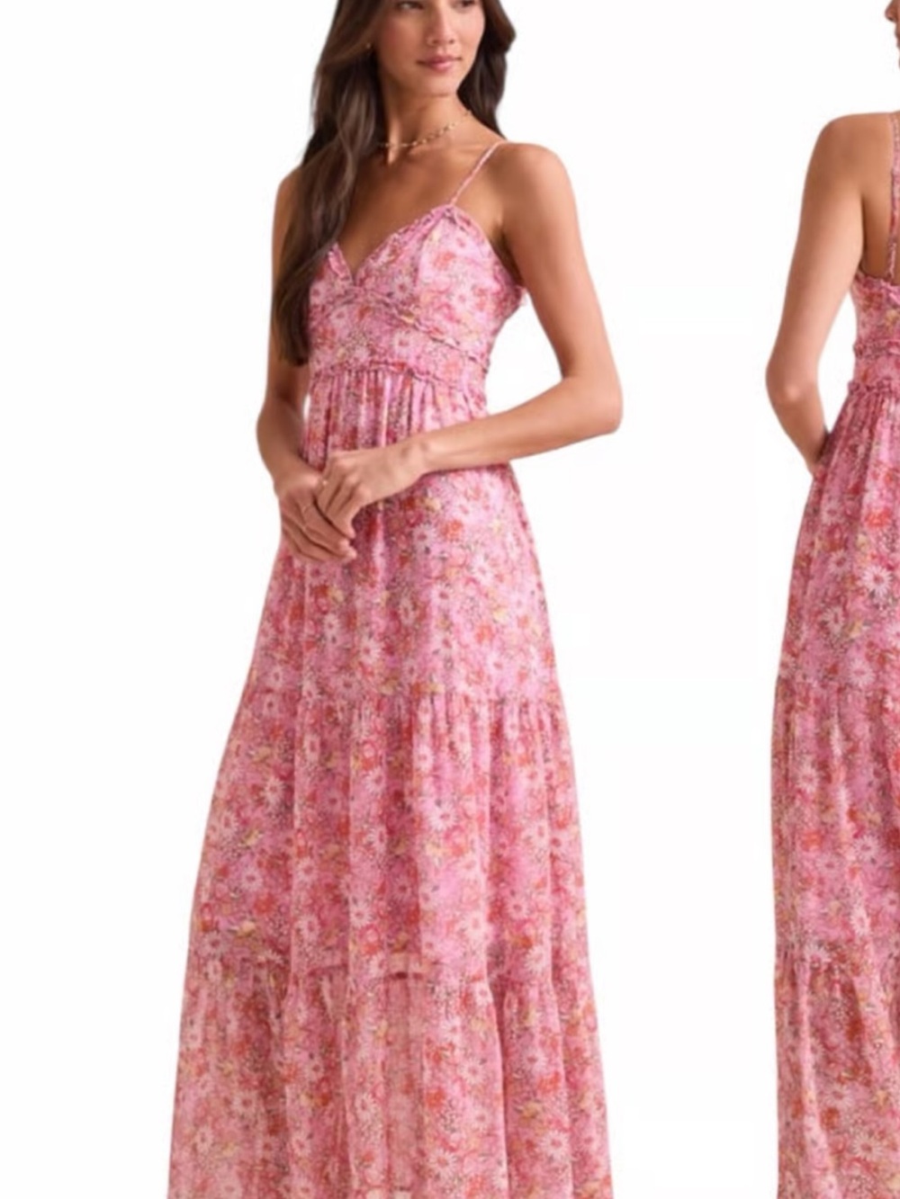 Pink Floral Maxi Dress with Spaghetti Straps